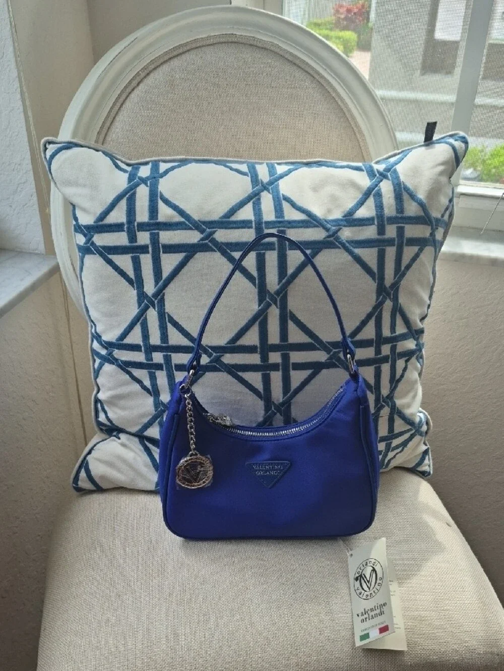 Valentino Orlandi Cobalt Blue Shoulder Bag with Logo Charm